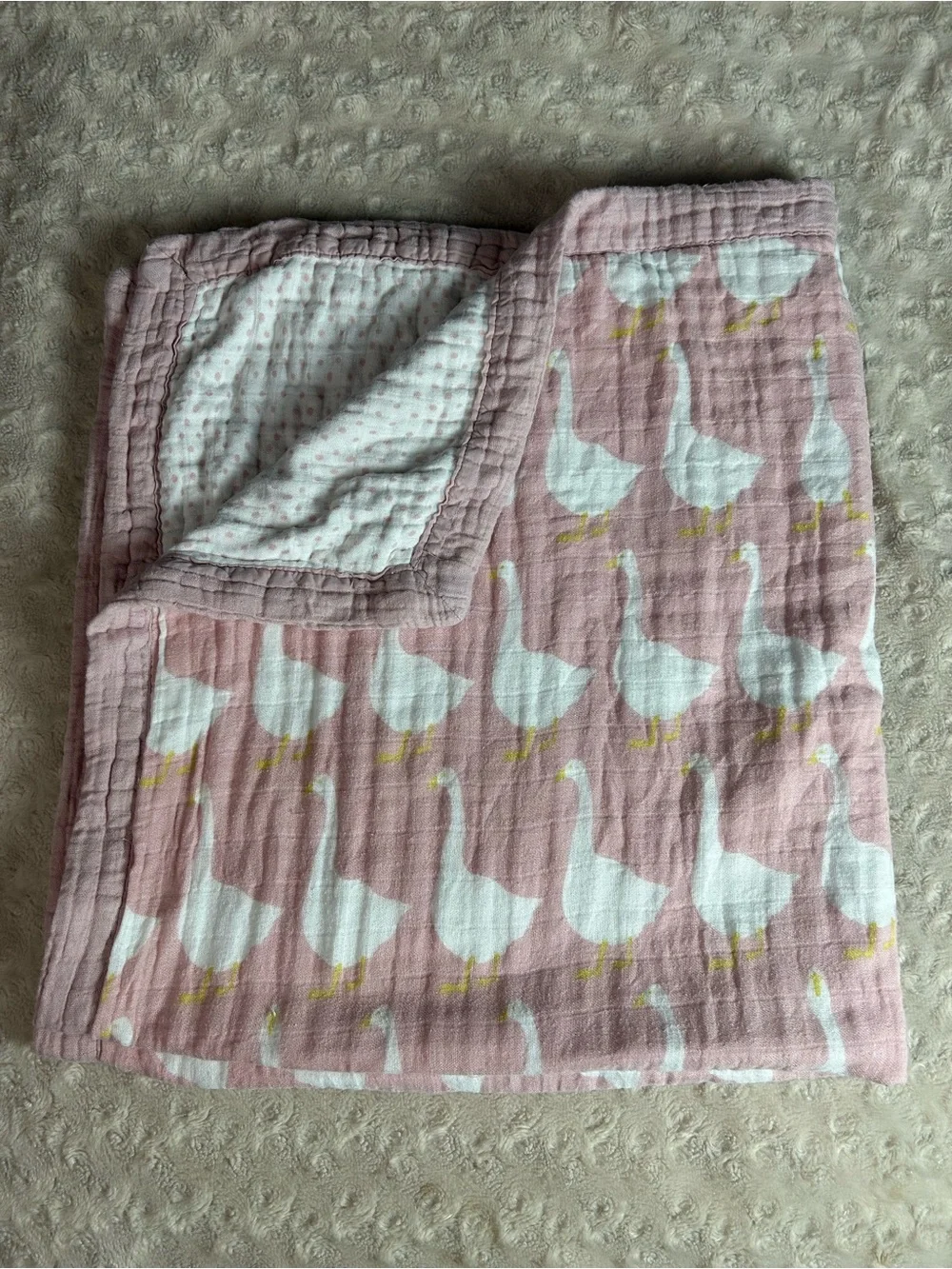 Milkbarn Pink Goose Duck Lovey Security Blanket Muslin White Polka Dots Geese